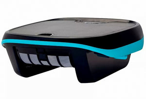 Robot piscina Dolphin Skimmi 300, design compatto, nero e blu, per pulizia superficie fino a 20 metri.