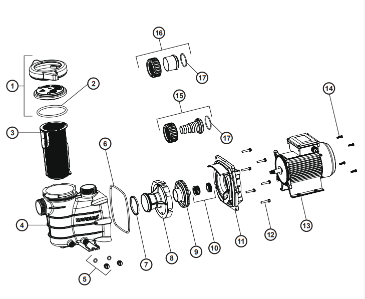 Esploso del filtro a sabbia Hayward PowerLine con valvola superiore, componenti numerati.