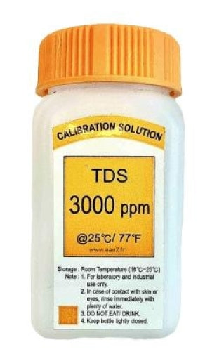 Ricarica soluzione per tester digitale salinità piscina, etichetta arancione, 3000 ppm.