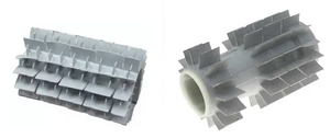 Spazzola corta in PVC per robot piscina Dolphin e AstralPool, vista frontale e laterale.