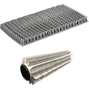 Spazzola posteriore in PVC per robot piscina Maytronics Dolphin, forma rettangolare e cilindrica.