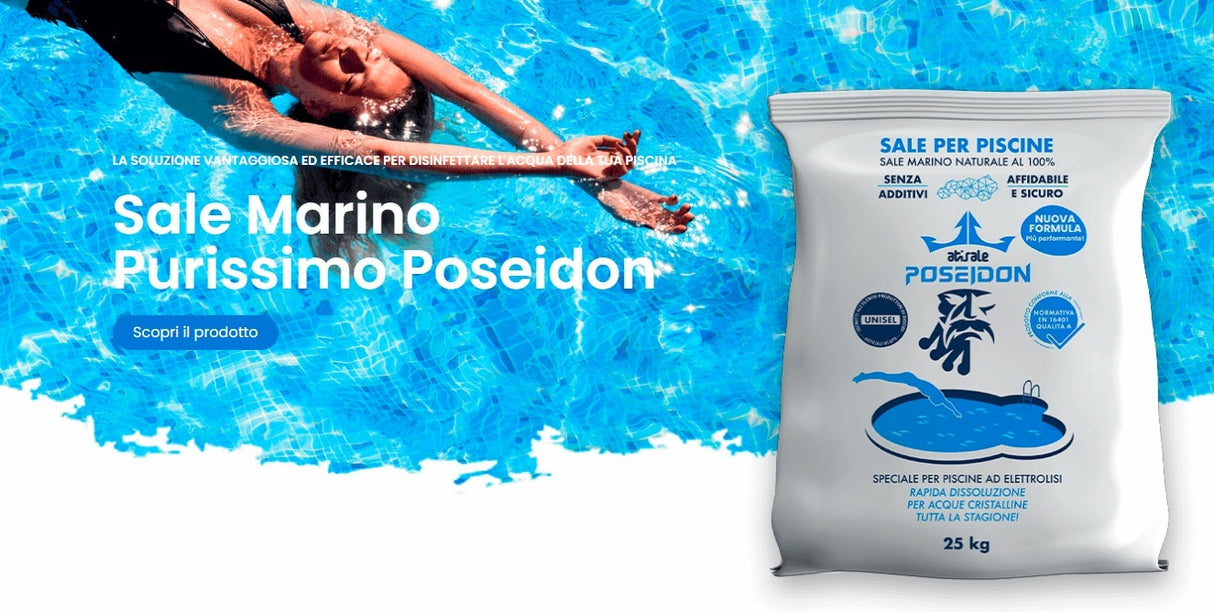 Sale Piscina Poseidon Granulare Marino Puro al 99% a Rapida Dissoluzione - Specifico per Piscine con Sistema di Disinfezione ad Elettrolisi - Conforme alla Normativa EN 16401 - Qualità A