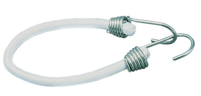 Corda elastica blu/beige con terminali in metallo per copertura piscina, lunghezza 60 cm.