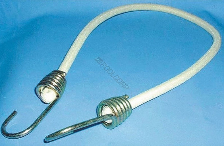 Corda elastica blu/beige con terminali in metallo, per telo copertura piscina, lunghezza 60 cm.