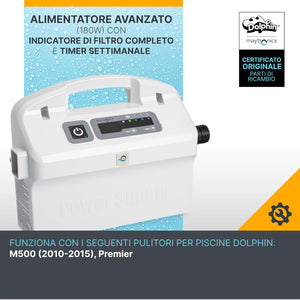 Trasformatore con timer settimanale e spia filtri pieni per robot piscina Dolphin Zenit 30 e altri modelli.
