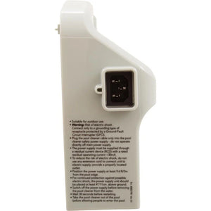 Trasformatore di alimentazione per robot piscina Maytronics Dolphin, vista laterale con presa elettrica.